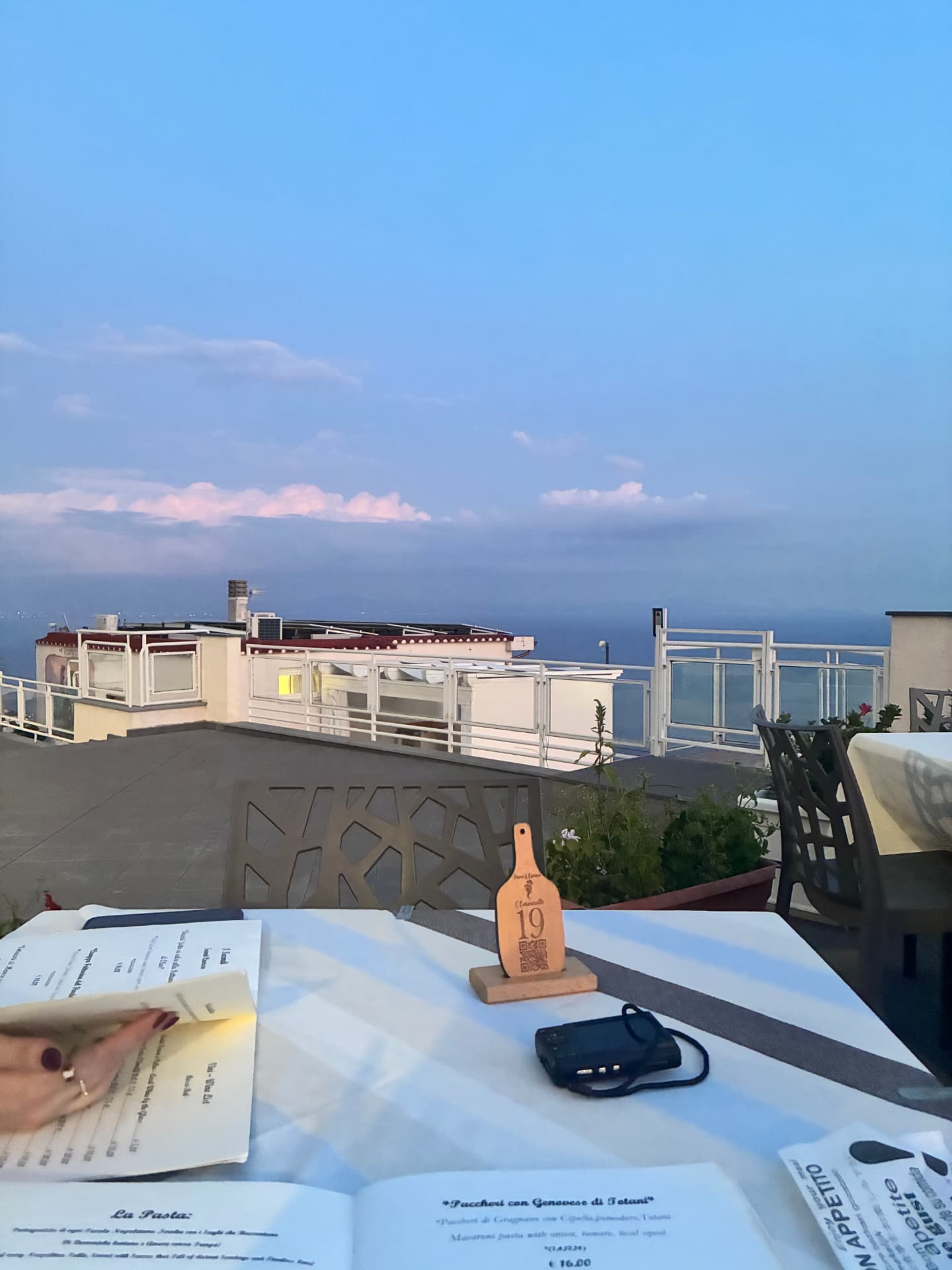 Terrace view over the water at dusk